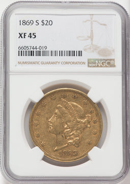 1869-S $20 Liberty Double Eagle NGC XF45