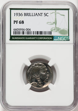 1936 5C Type Two Brilliant Proof Buffalo Nickel NGC PR68