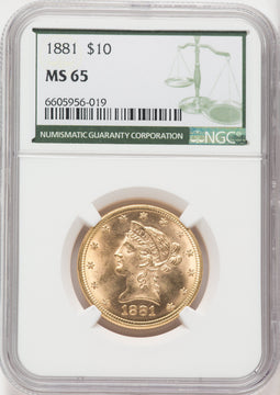 1881 $10 Liberty Eagle NGC MS65