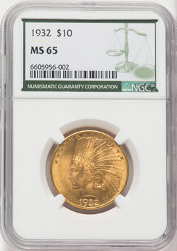 1932 $10 Green Label Indian Eagle NGC MS65