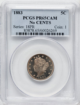 1883 5C No Cents CA Proof Liberty Nickel PCGS PR65