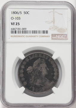 1806/5 50C O-103 Large Stars Early Half Dollar NGC VF25