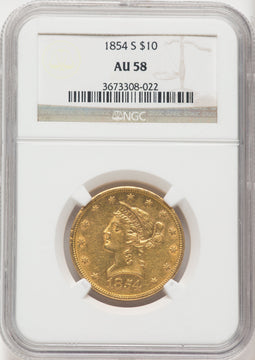 1854-S $10 Liberty Eagle NGC AU58