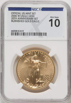 2006-W $50 One-Ounce Gold Eagle 20th Anniversary NGCX MS10