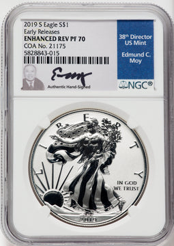 2019-S Silver Eagle Enhanced Reverse Proof ER NGC PF70 Ed Moy