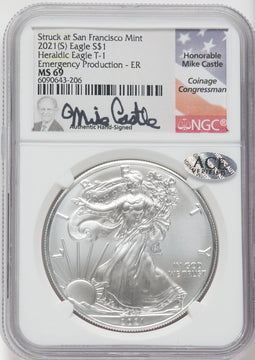2021-(S) S$1 Silver Eagle Type One Emergency Issue Struck at San Francisco First Strike NGC MS69