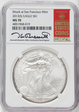 2013-(S) S$1 Silver Eagle Struck at San Francisco NGC MS70