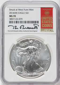 2014-(W) S$1 Silver Eagle Struck at West Point NGC MS70