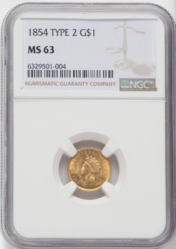 1854 G$1 Type Two Gold Dollar NGC MS63