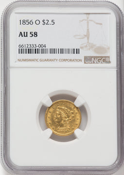 1856-O $2.50 Liberty Quarter Eagle NGC AU58