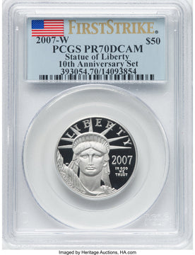 2007-W $50 Half-Ounce Platinum 10th Anniversary First Strike PCGS PR70 (761357055)