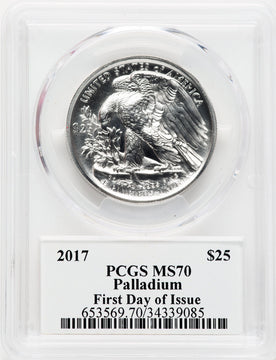 2017 $25 Palladium Eagle First Day of Issue Adolph Weinman PCGS MS70