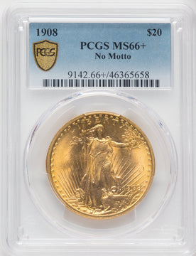 1908 $20 NO MOTTO Saint-Gaudens Double Eagle PCGS MS66+