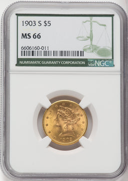 1903-S $5 Green Label Liberty Half Eagle NGC MS66