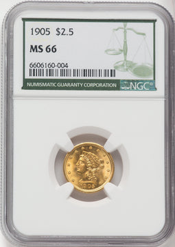 1905 $2.50 Green Label Liberty Quarter Eagle NGC MS66