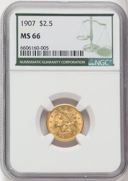 1907 $2.50 Green Label Liberty Quarter Eagle NGC MS66
