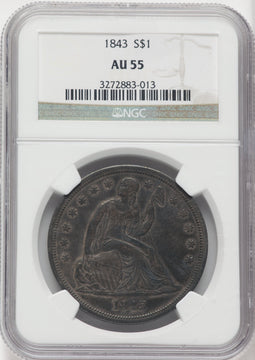 1843 S$1 Seated Dollar NGC AU55