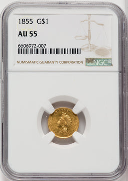 1855 G$1 Type Two Gold Dollar NGC AU55