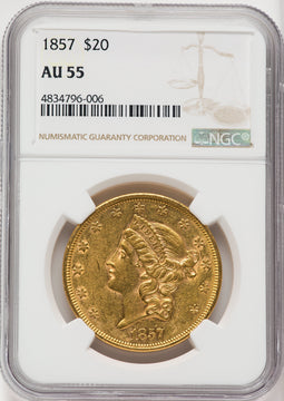 1857 $20 Liberty Double Eagle NGC AU55