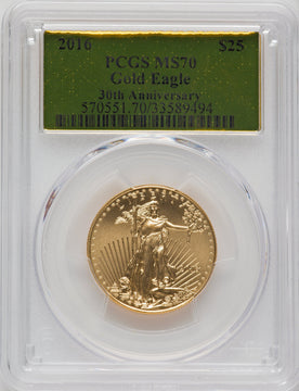 2016 $25 Half-Ounce Gold Eagle 30th Anniversary PCGS MS70