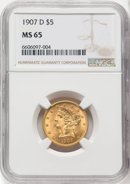 1907-D $5 Liberty Half Eagle NGC MS65