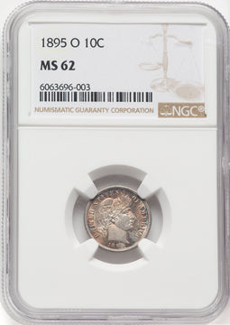 1895-O 10C Barber Dime NGC MS62