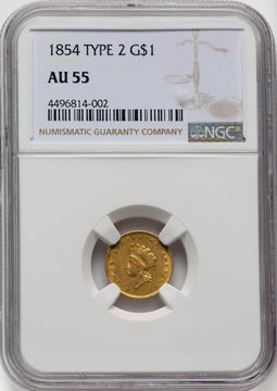 1854 G$1 Type Two Gold Dollar NGC AU55