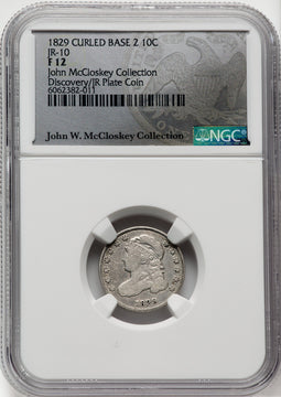 1829 10C JR-10 FS-301 Bust Dime NGC F12