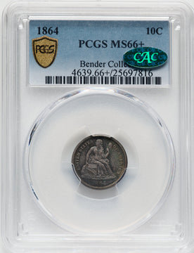 1864 10C CAC Seated Dime PCGS MS66+