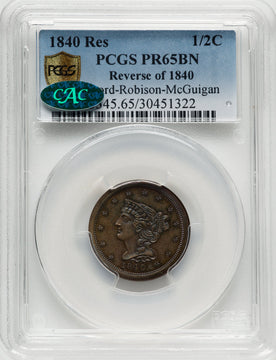 1840 1/2 C Second Restrike B-3 BN CAC Proof Half Cent PCGS PR65