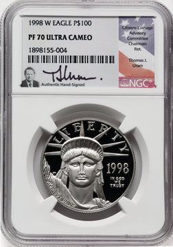1998-W $100 One-Ounce Platinum Eagle Statue of Liberty DC NGC PF70
