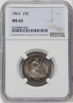 1863 25C Seated Quarter NGC MS65