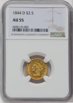 1844-D $2.50 Liberty Quarter Eagle NGC AU55