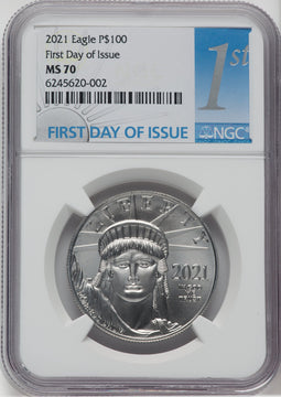 2021 $100 One-Ounce Platinum Eagle Statue of Liberty First Day of Issue MS NGC MS70