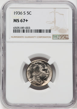 1936-S 5C NGC Plus Buffalo Nickel NGC MS67+