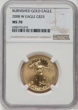 2008-W $25 Half-Ounce Gold Eagle Burnished NGC MS70