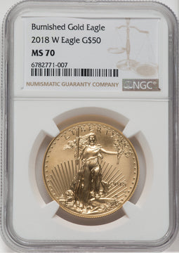 2018-W G$50 One Ounce Burnished Gold Eagle NGC MS70