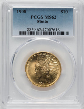1908 $10 MOTTO Indian Eagle PCGS MS62
