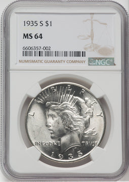 1935-S $1 Peace Dollar NGC MS64