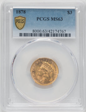 1878 $3 Three Dollar Gold Pieces PCGS MS63 (761214011)