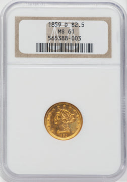 1859-D $2.50 Liberty Quarter Eagle NGC MS61