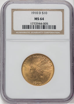 1910-D $10 Indian Eagle NGC MS64