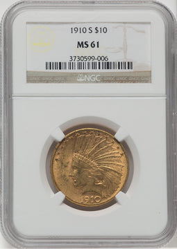 1910-S $10 Indian Eagle NGC MS61