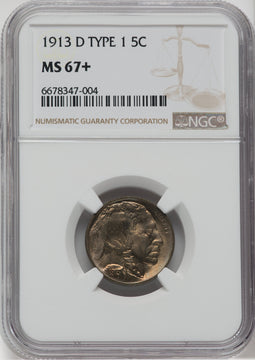 1913-D Type One 5C NGC Plus Buffalo Nickel NGC MS67+