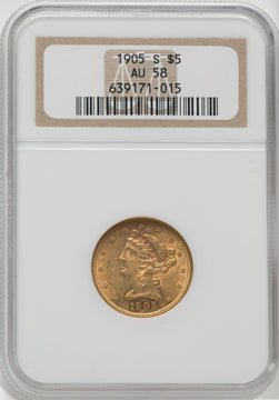 1905-S $5 Liberty Half Eagle NGC AU58