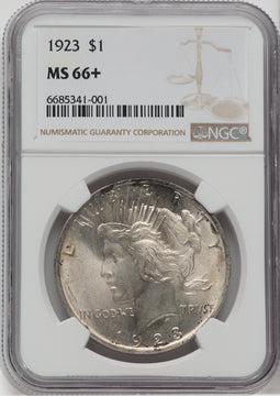 1923 $1 NGC Plus Peace Dollar NGC MS66+