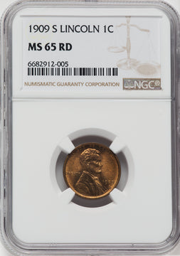 1909-S 1C Lincoln RD Lincoln Cent NGC MS65