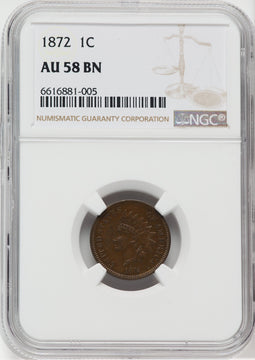 1872 1C BN Indian Cent NGC AU58