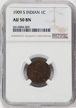 1909-S 1C Indian BN Indian Cent NGC AU50