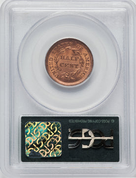 1855 1/2 C RD Half Cent PCGS MS65